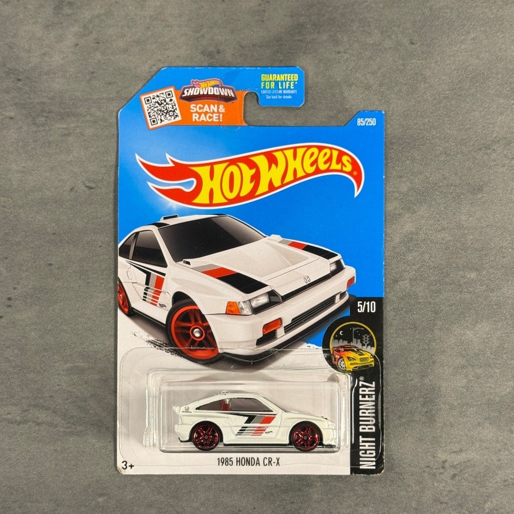 Hot Wheels 1985 Honda CR-X White Night Burnerz 5/10 Diecast Car 85/250 NEW